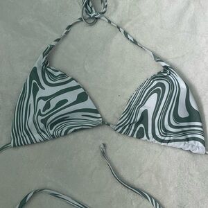 shein green & white marble bikini tie top